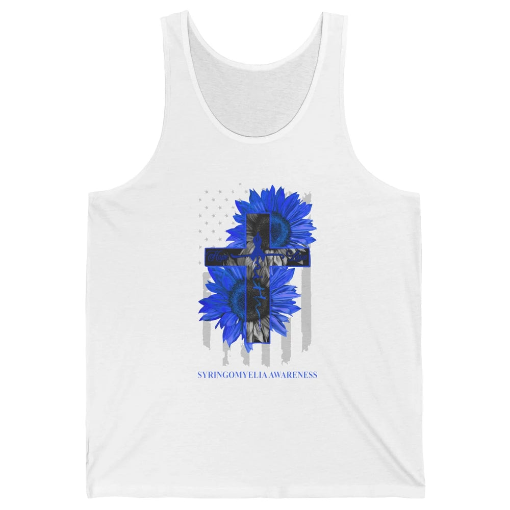 Syringomyelia Awareness Faith Hope Love Blue Ribbon US Flag Unisex Jersey Tank