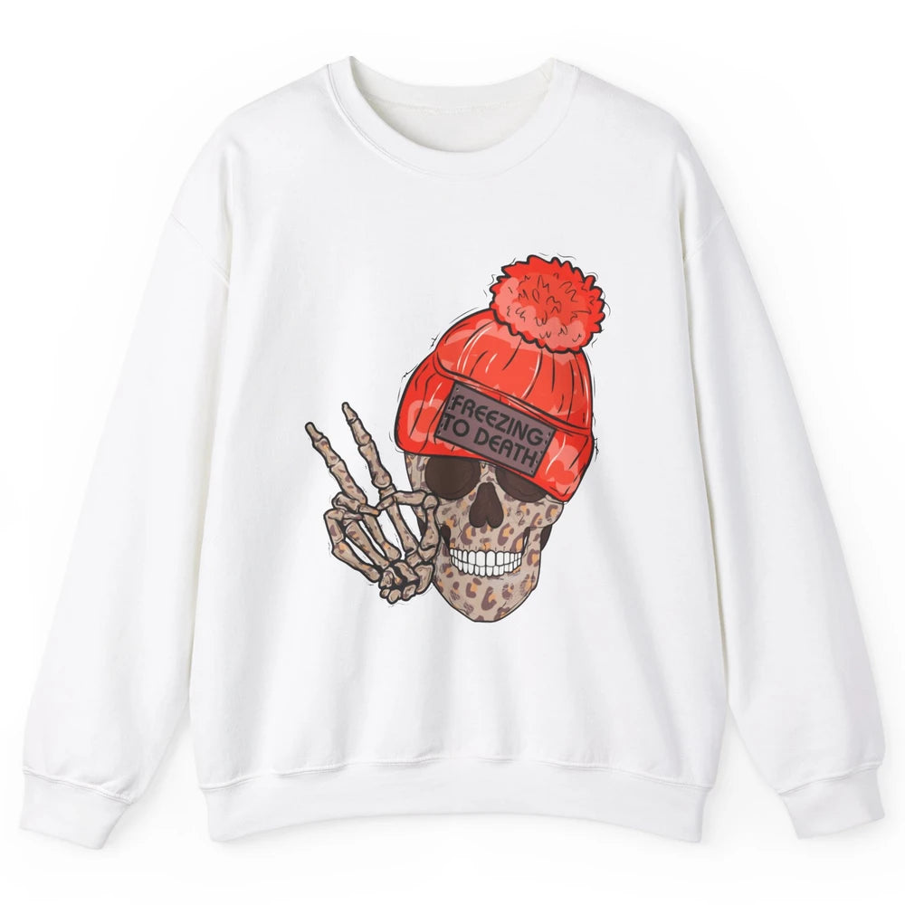 Funny Leopard Skull Freezing To Death Funny Christmas Winter Unisex Crewneck Sweatshirt