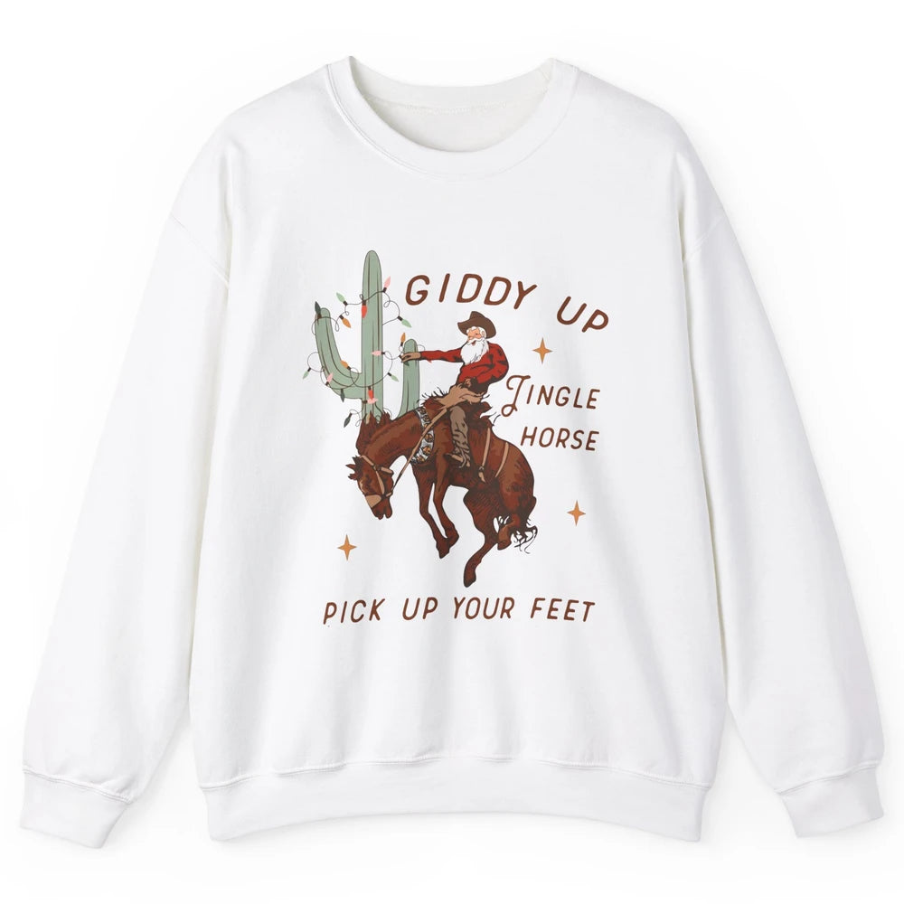 Cowboy Santa Horsing Giddy Up Jingle Horse Christmas Cactus Unisex Crewneck Sweatshirt