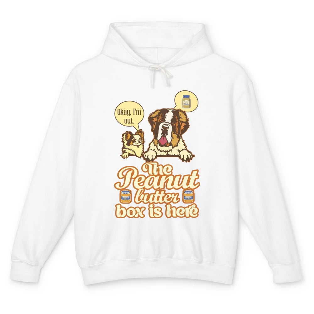 Funny Peanut Butter Box Here St Bernard Dog Sarcastic Puppy Unisex Lightweight Hoodie