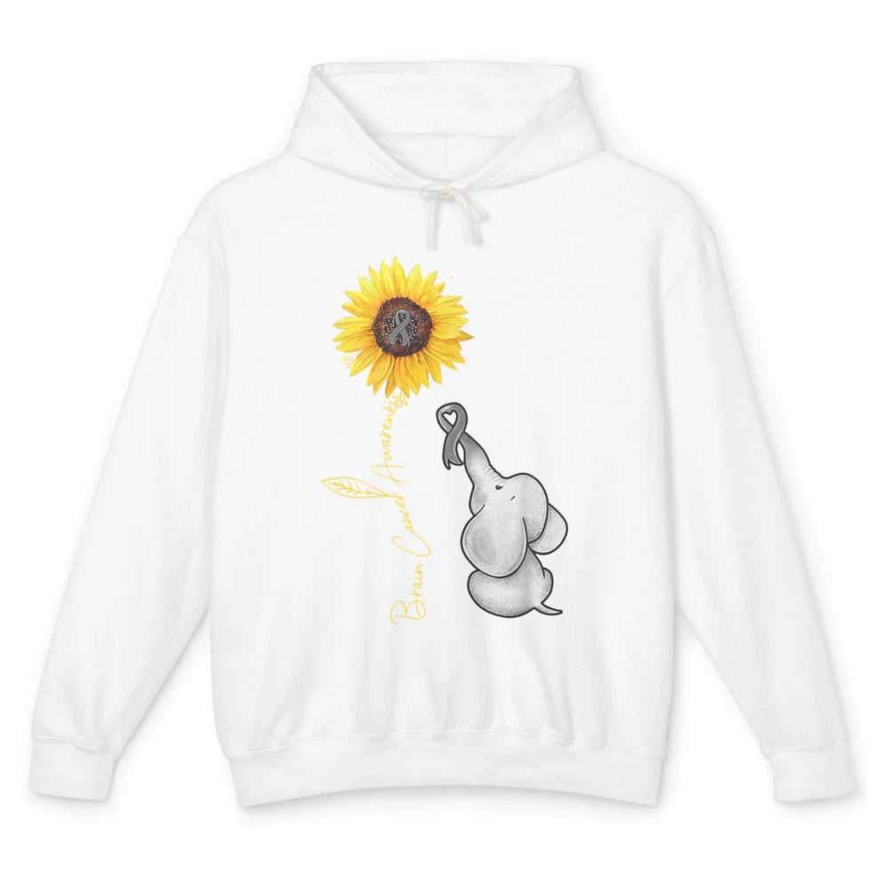 Sunflower Baby Elephant Brain Cancer Awareness Grey Ribbon Unisex Lightweight Hoodie