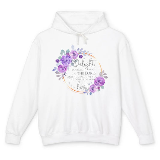 Floral Christian Delight Yourself In The Lord Bible Verse Unisex Lightweight Hoodie