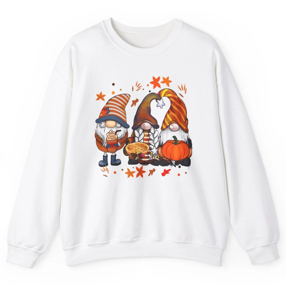 Retro Fall Gnomies Pumpkin Falling Leaves Thanksgiving Gnome Unisex Crewneck Sweatshirt