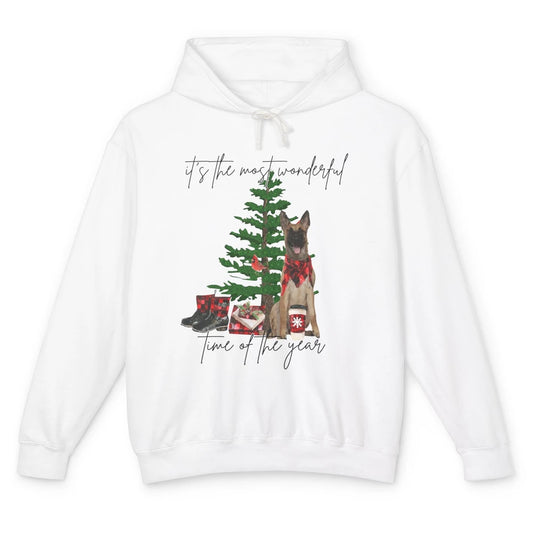 Belgian Malinois Christmas Tree Most Wonderful Time Of Year Unisex Lightweight Hoodie