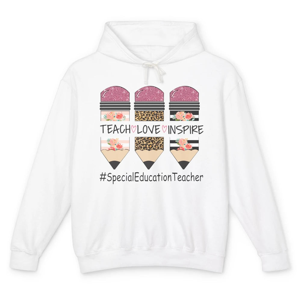 SPED Teacher Teach Love Inspire Leopard Special Education Unisex Lightweight Hoodie