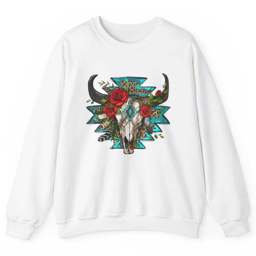 Aztec Heifer Skull Roses Cowboy Floral Leopard Vintage Texas Unisex Crewneck Sweatshirt