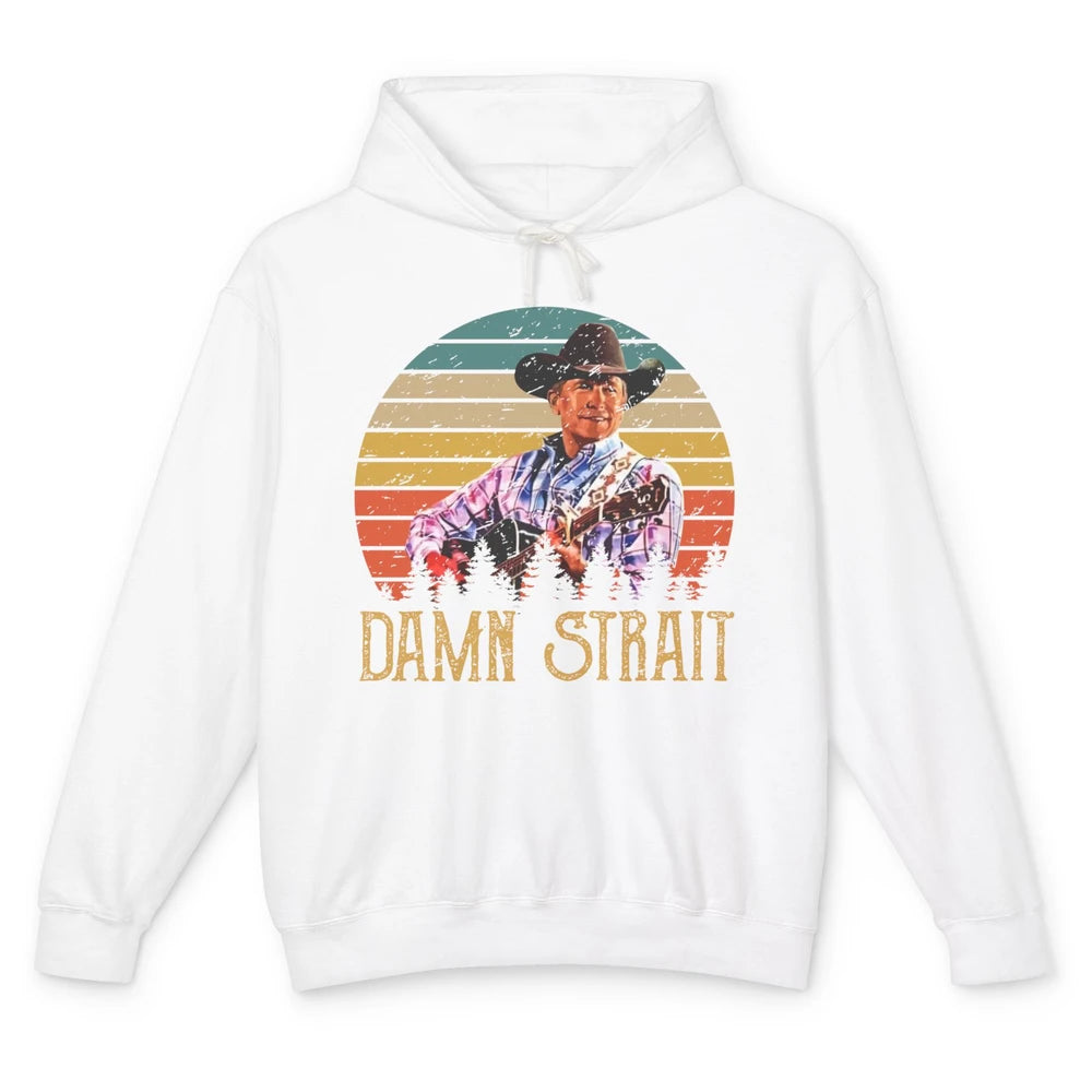 Vintage Cowboy Guitar Country Music Damn Strait Western Unisex Lightweight Hoodie