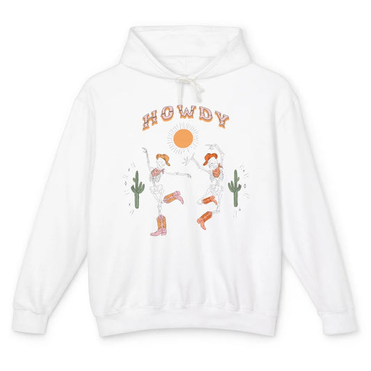 Retro Desert Skeleton Dancing Cowboy Boots Hat Howdy Western Unisex Lightweight Hoodie