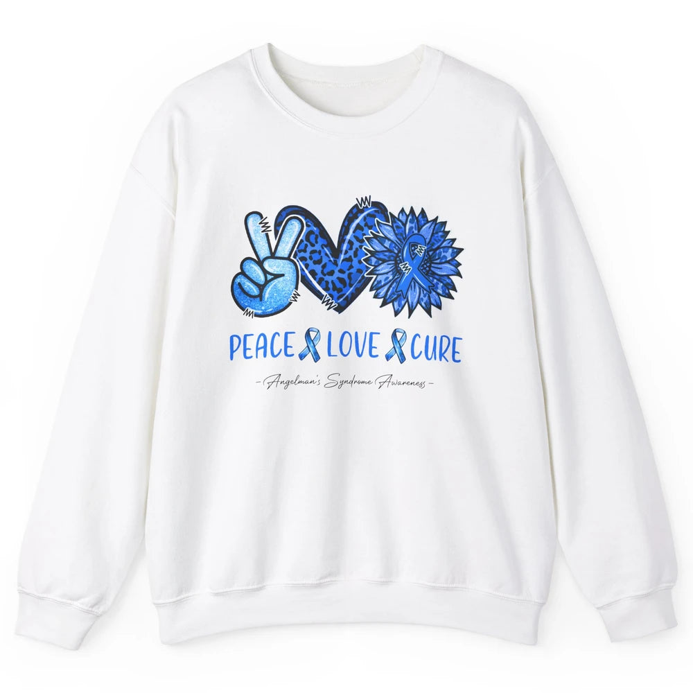 Angelman's Syndrome Blue Ribbon Peace Love Cure Sunflower Unisex Crewneck Sweatshirt