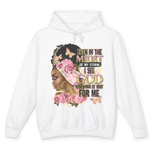 Black Girl In The Midst Of Storm Afro Woman Christian Belief Unisex Lightweight Hoodie