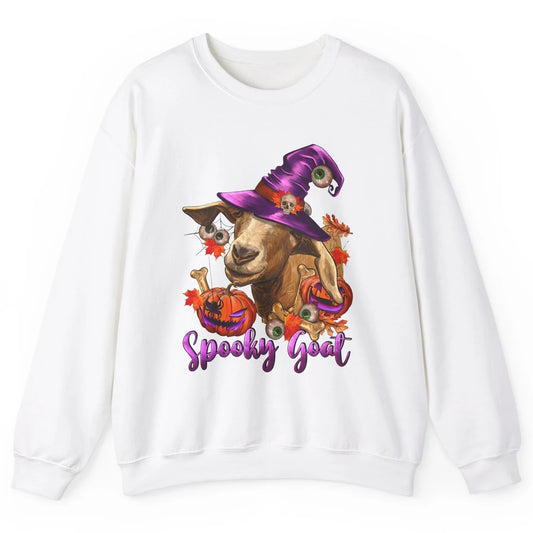 Funny Goat Witch Pumpkin Fall Leaves Halloween Goat Mom Unisex Crewneck Sweatshirt