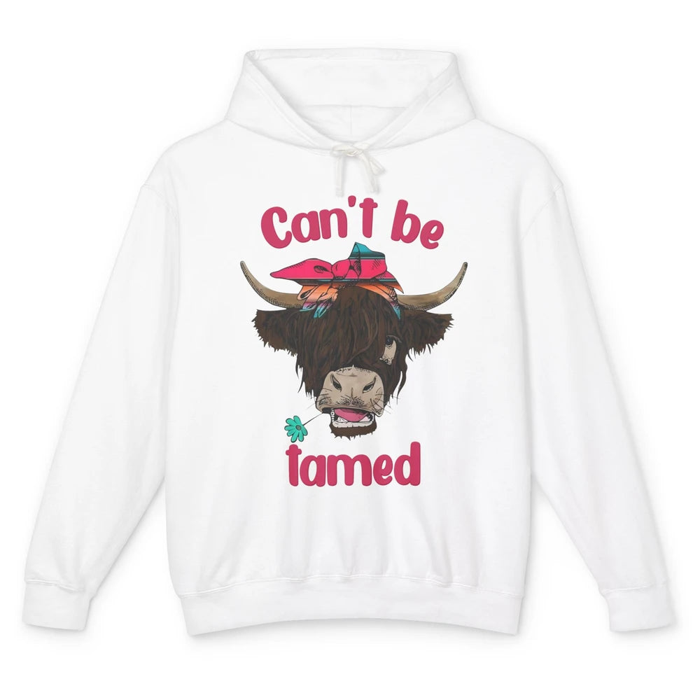 Retro Highland Cow Bandana Can't Be Tamed Western Farm Unisex Lightweight Hoodie