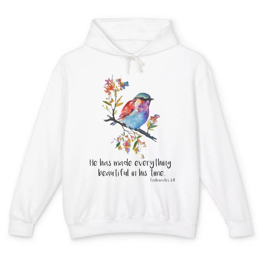 Bird Christian He Has Made Everything Beautiful Bible Verse Unisex Lightweight Hoodie