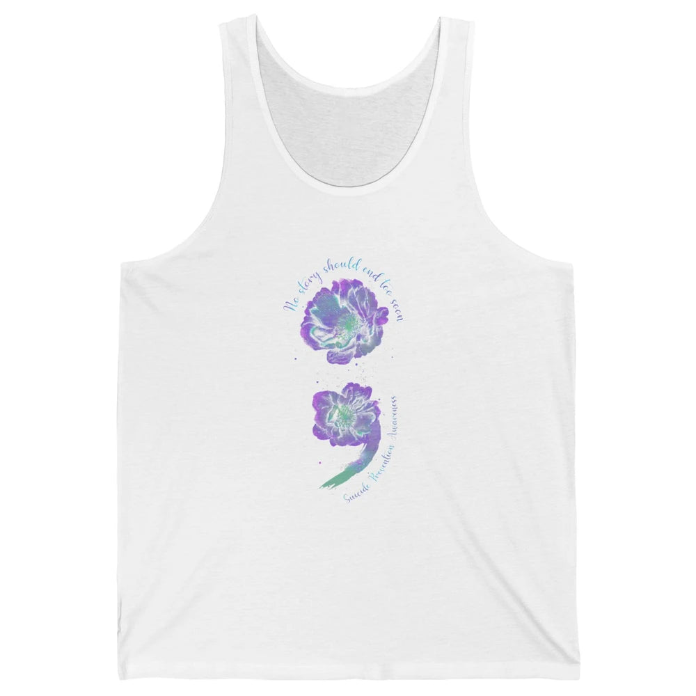 Semicolon Floral Mental Purple Blue Suicide Prevention Month Unisex Jersey Tank