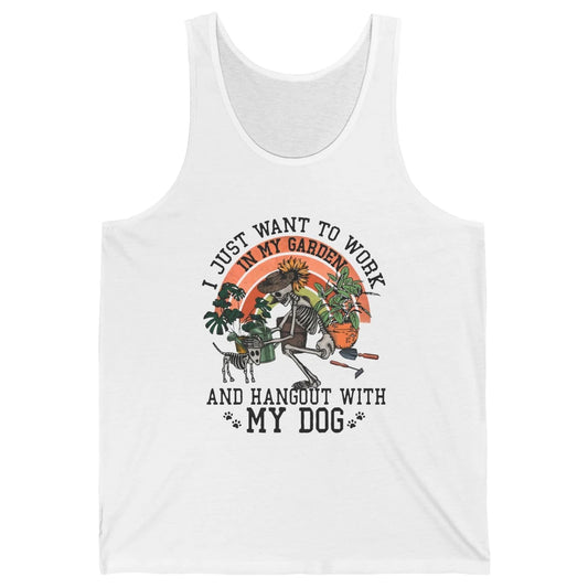 Retro Skeleton Gardening In The Garden Hang Out With My Dog Unisex Jersey Tank