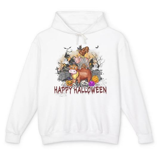 Farm Animal Haunted House Farming Halloween Spooky Season Unisex Lightweight Hoodie