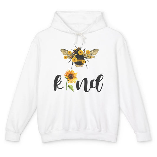 Bee Kind Be Cute Graphic Sunflower Inspirational Sayings Unisex Lightweight Hoodie