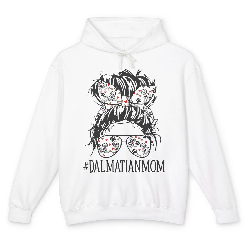 Dalmatian Mom Dog Mothers Day Messy Hair Bun Glasses Woman Unisex Lightweight Hoodie