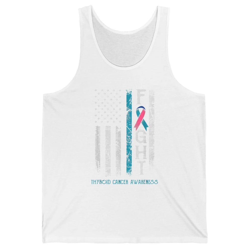 Thyroid Cancer Awareness Blue Pink Teal Ribbon Fight Flag Unisex Jersey Tank