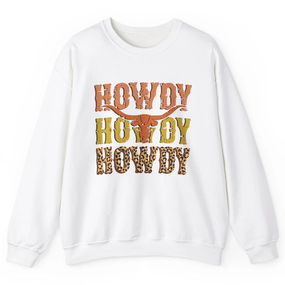 Western Country Bull Horn Rodeo Howdy Cowboy Leopard Cowhide Unisex Crewneck Sweatshirt