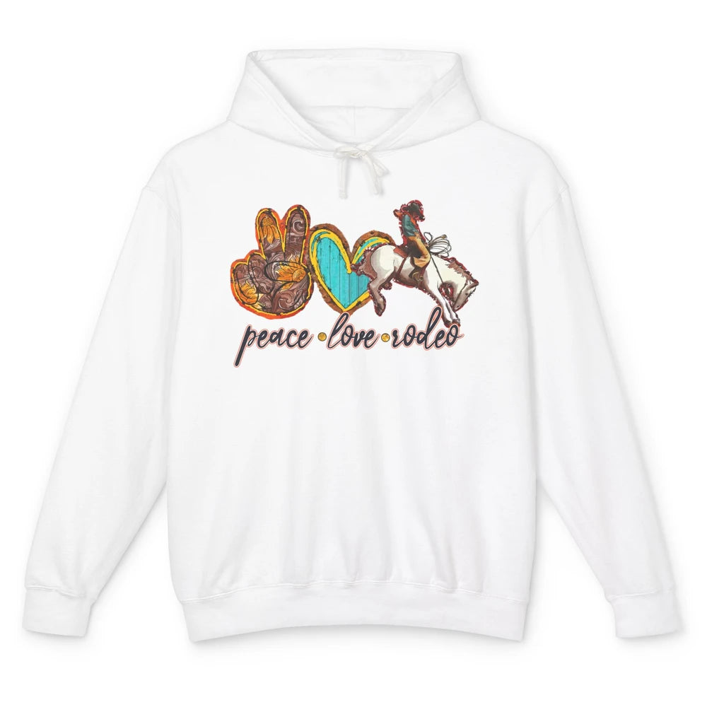 Retro Peace Love Rodeo Cowboy Boots Western Country Cowgirl Unisex Lightweight Hoodie