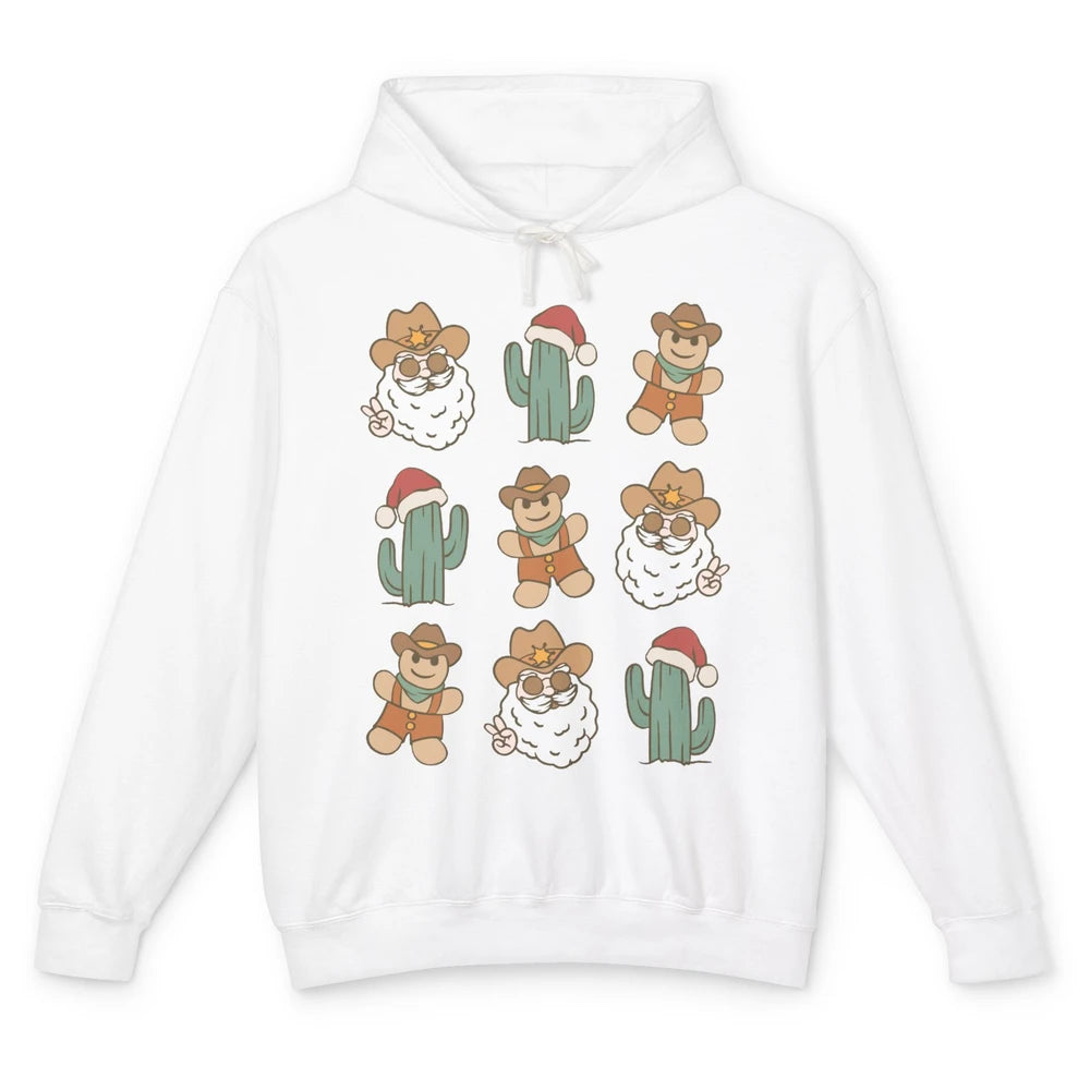 Cowboy Santa Gingerbread Desert Cactus Western Country Xmas Unisex Lightweight Hoodie