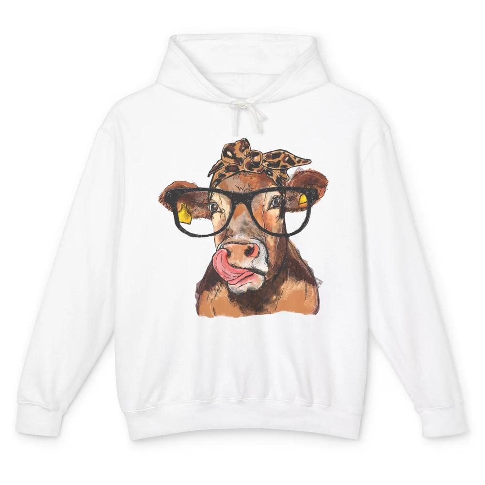 Leopard Bandana Glasses Heifer Lick Funny Cow Cattle Farmers Unisex Lightweight Hoodie