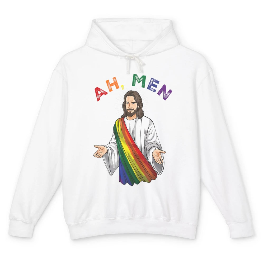 Ah Men LGBT Gay Pride Jesus Christian God Rainbow Flag Love Unisex Lightweight Hoodie