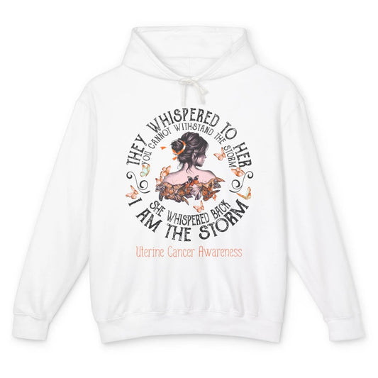 Peach The Storm Strong Woman Uterine Cancer Month Warrior Unisex Lightweight Hoodie