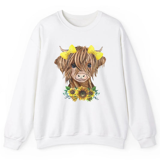 Baby Highland Cow Sunflower Western Country Heifer Cattles Unisex Crewneck Sweatshirt