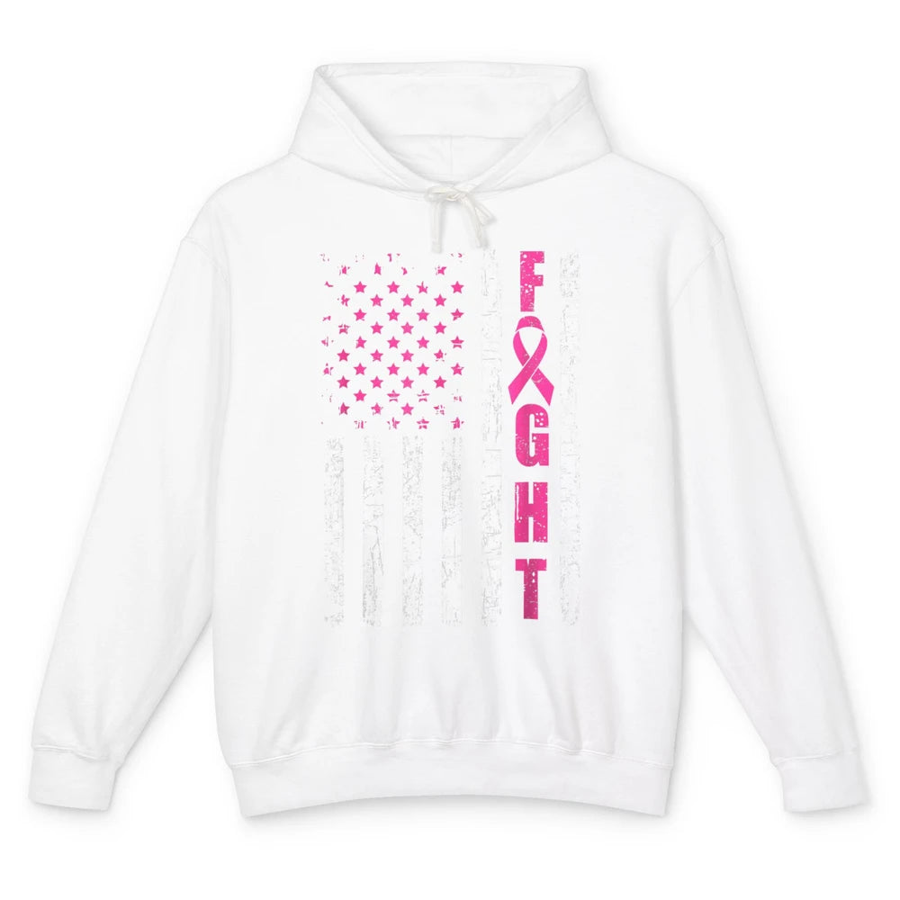 American Flag Fight Vintage Pink Ribbon Breast Cancer Month Unisex Lightweight Hoodie