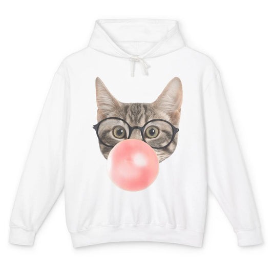 Funny Cat Blow Giant Bubble Gum Pink Glasses Sarcastic Pun Unisex Lightweight Hoodie