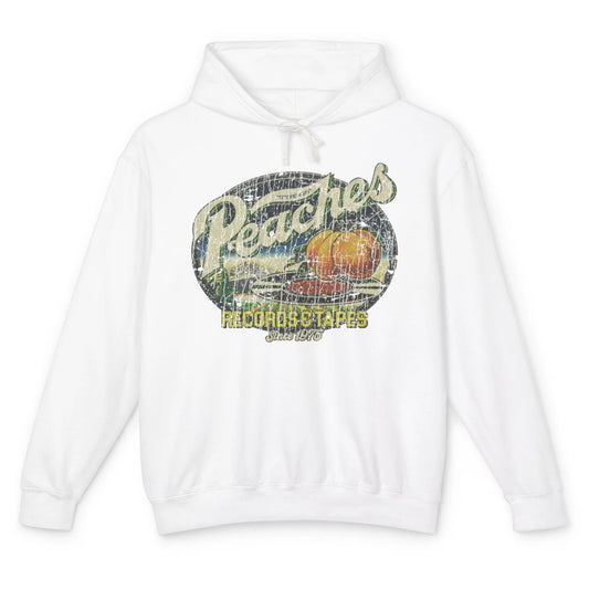 Vintage Peaches Record Tapes Retro 70s Peach Summer Fruit Unisex Lightweight Hoodie