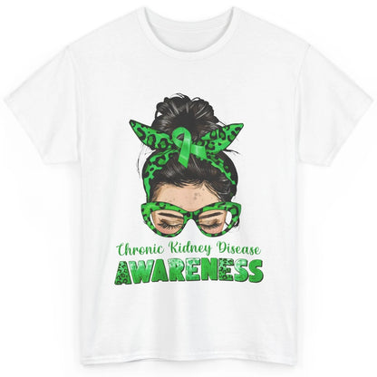 Chronic Kidney Disease Leopard Messy Bun Mom Green Ribbon Classic Unisex T-Shirt