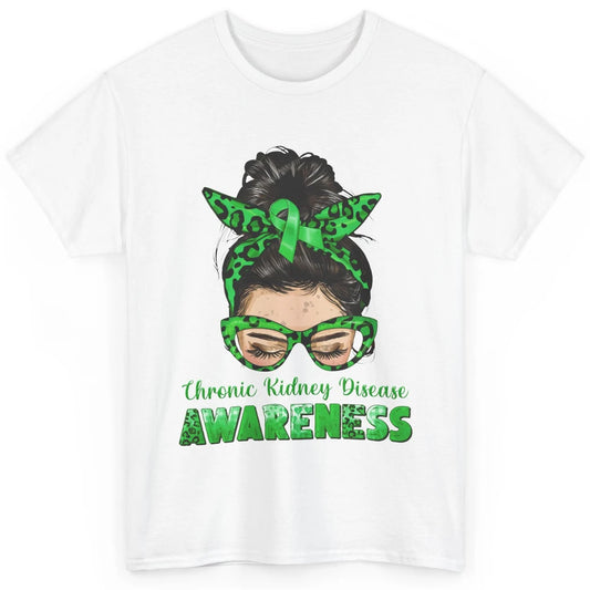 Chronic Kidney Disease Leopard Messy Bun Mom Green Ribbon Classic Unisex T-Shirt