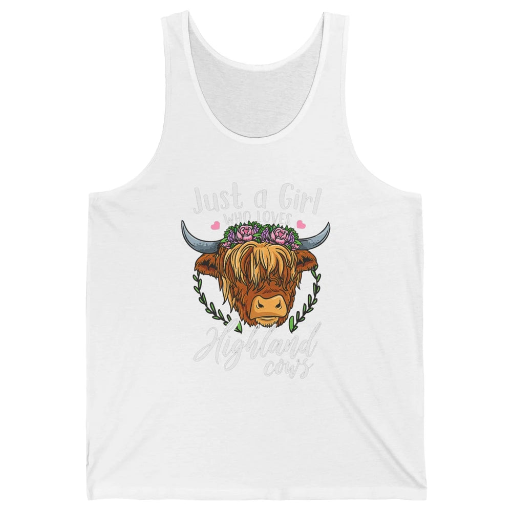 Vintage Just Girl Loves Highland Cow Floral Western Animal Unisex Jersey Tank