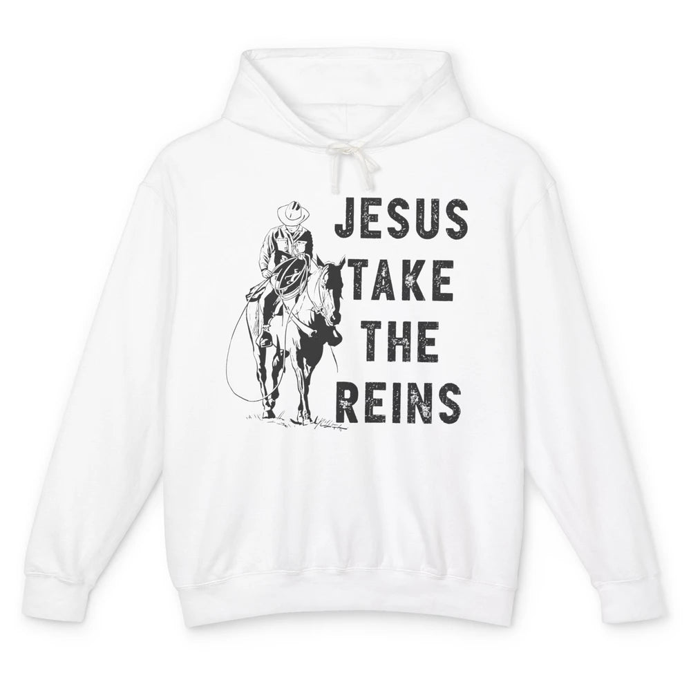 Retro Christian Cowboy Horsing Jesus Take The Reins Western Unisex Lightweight Hoodie