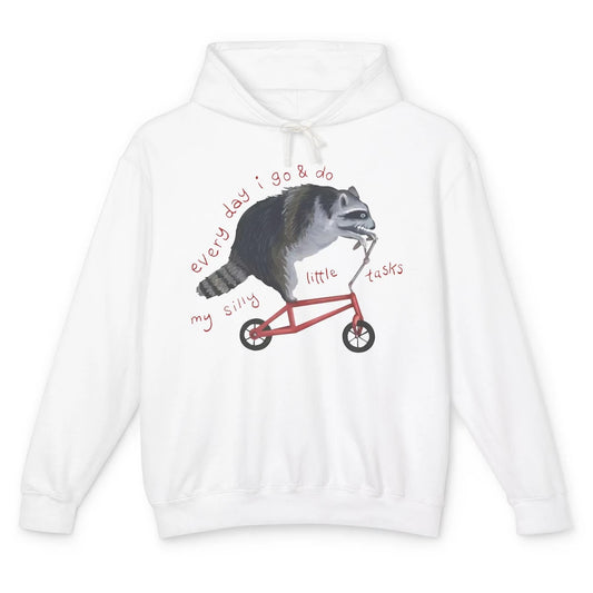 Funny Fat Raccoon Riding Bike I Do Silly Tasks Trashed Panda Unisex Lightweight Hoodie