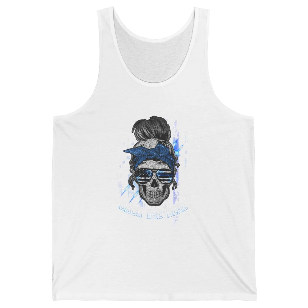 Back The Blue Police American Flag Skull Lady 4th of July Unisex Jersey Tank