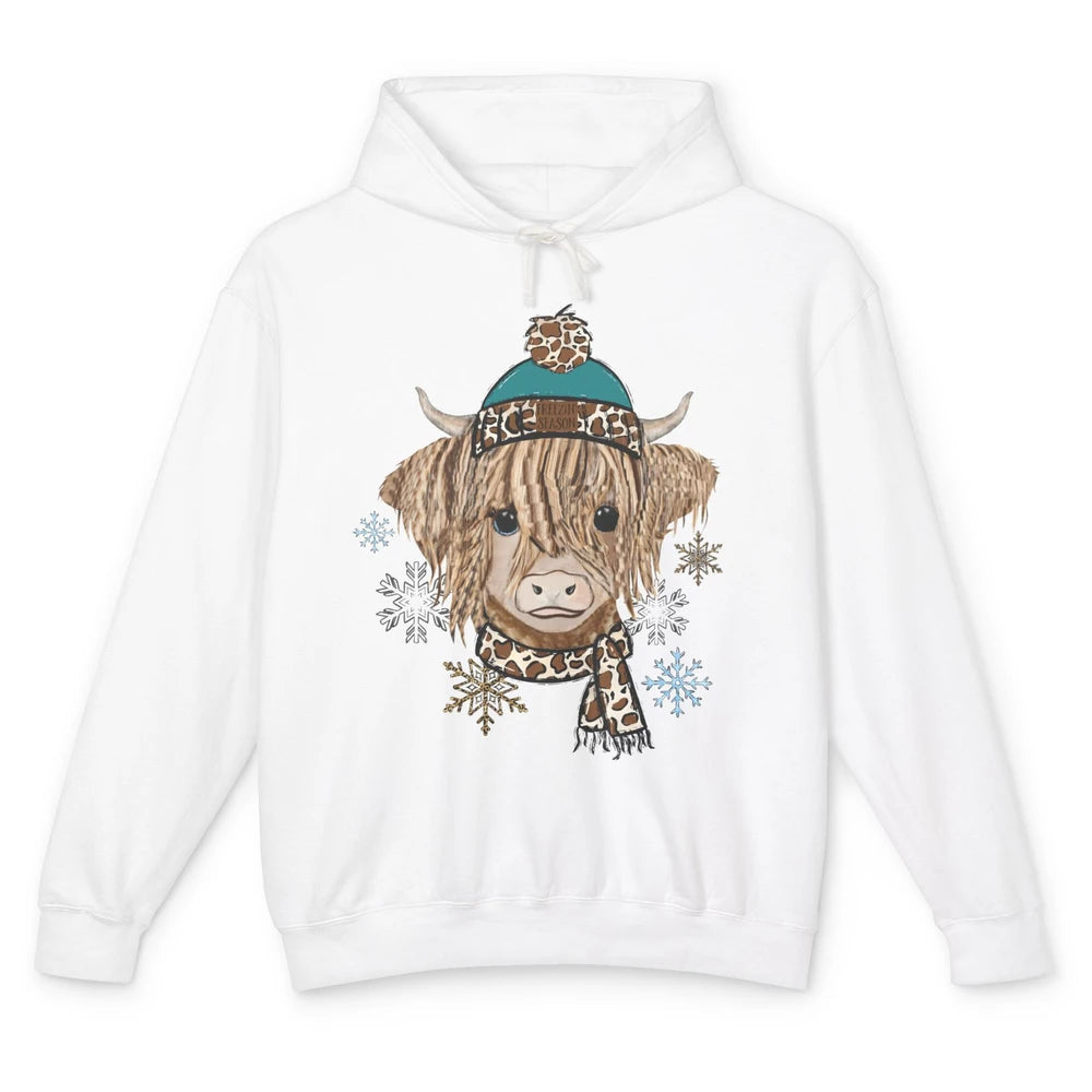 Baby Highland Cow I'm Freaking Freezing Christmas Winter Unisex Lightweight Hoodie