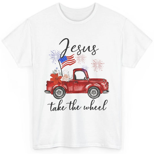 4th Of July Jesus Take The Wheel Red Truck Watercolor God Classic Unisex T-Shirt