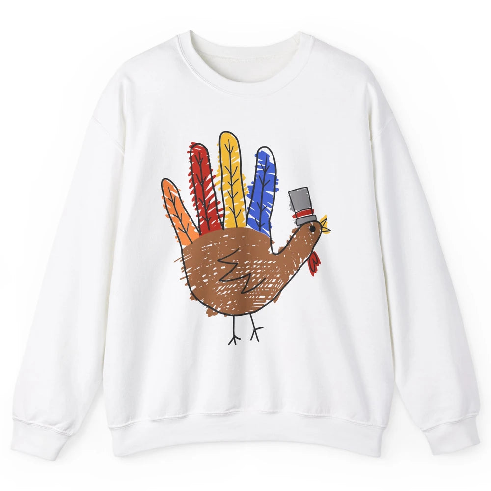 Thanksgiving Hand Turkey Funny Thanksgiving Teacher Thankful Unisex Crewneck Sweatshirt