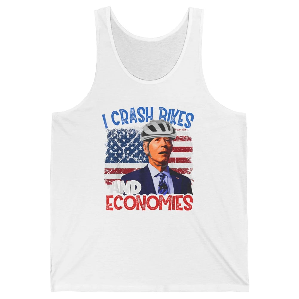 Anti Biden Falling Off Bike Crash Economies US Flag Democrat Unisex Jersey Tank