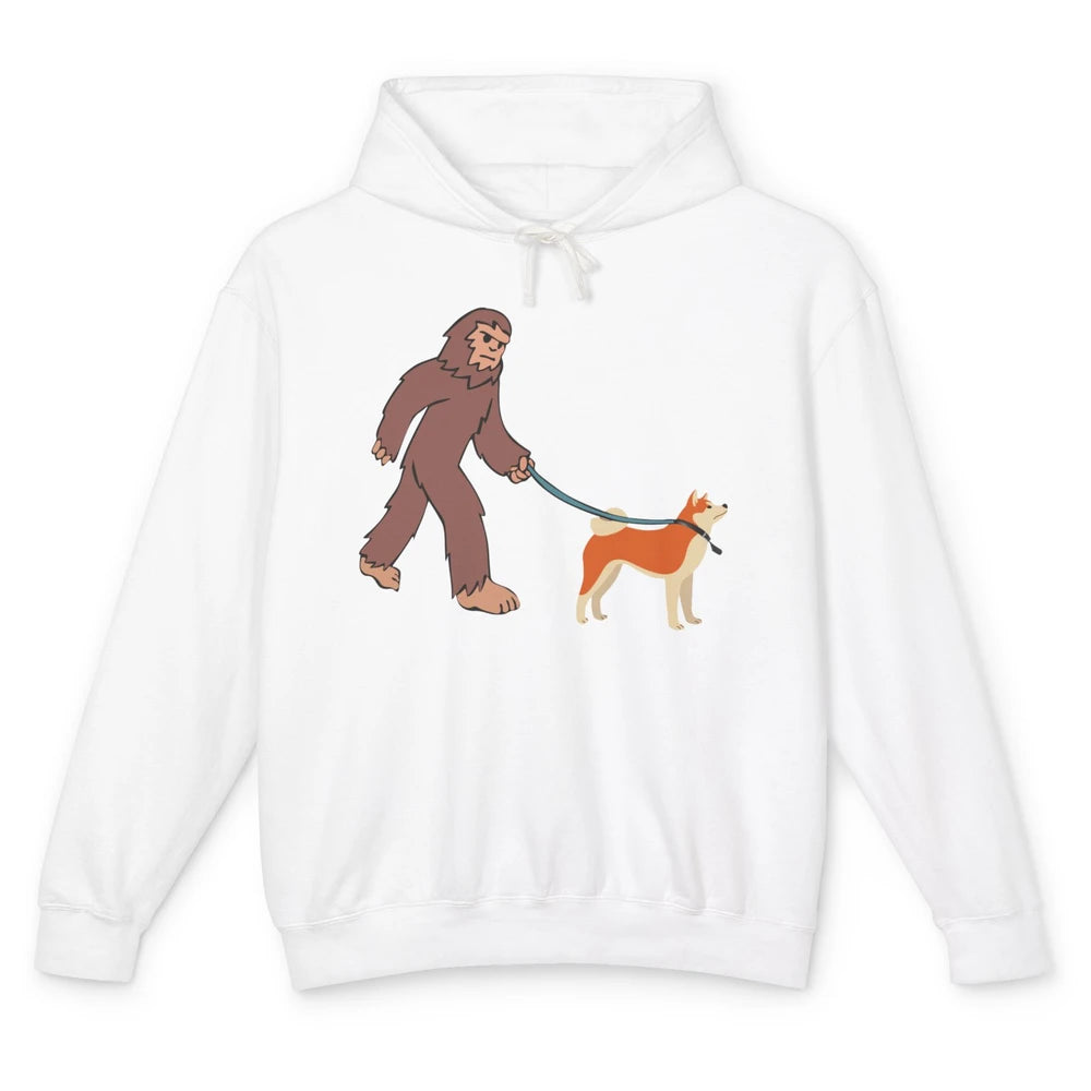 Funny Bigfoot Sasquatch Walking Shiba Inu Dog Mom Bigfoot Unisex Lightweight Hoodie