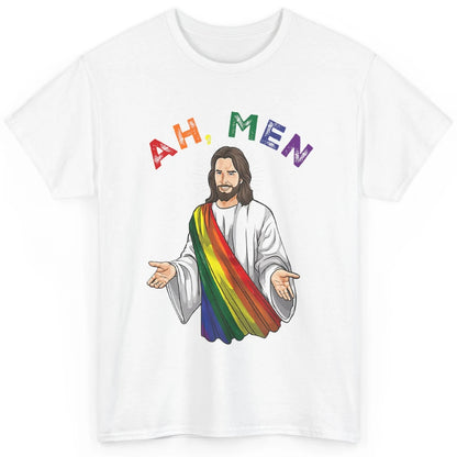 Ah Men LGBT Gay Pride Jesus Christian God Rainbow Flag Love Classic Unisex T-Shirt