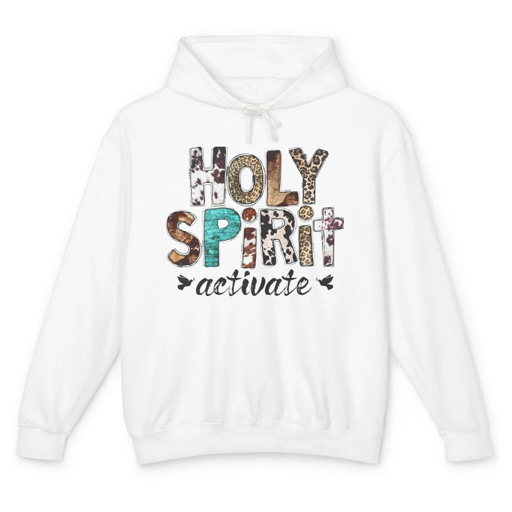 Retro Leopard Holy Spirit Activate Cowboy Rodeo Western Girl Unisex Lightweight Hoodie