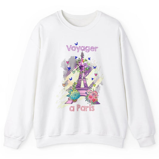 Voyager Floral Eiffel Tower Minimal Paris France Traveling Unisex Crewneck Sweatshirt