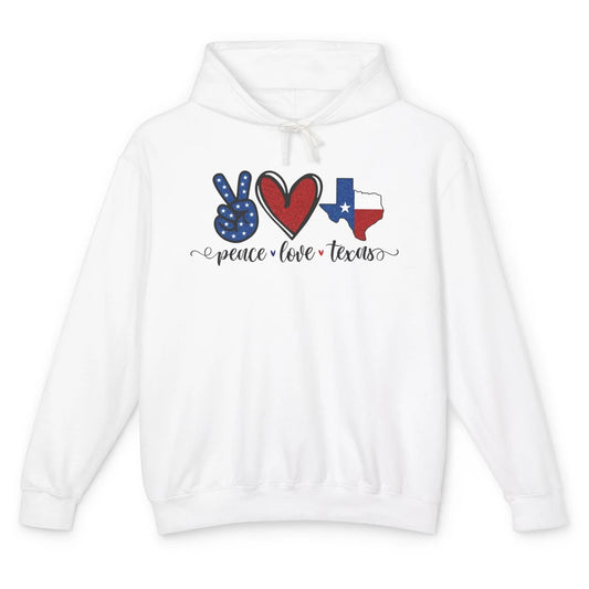 US Flag Peace Love Texas State Map Texan Pride Western Unisex Lightweight Hoodie