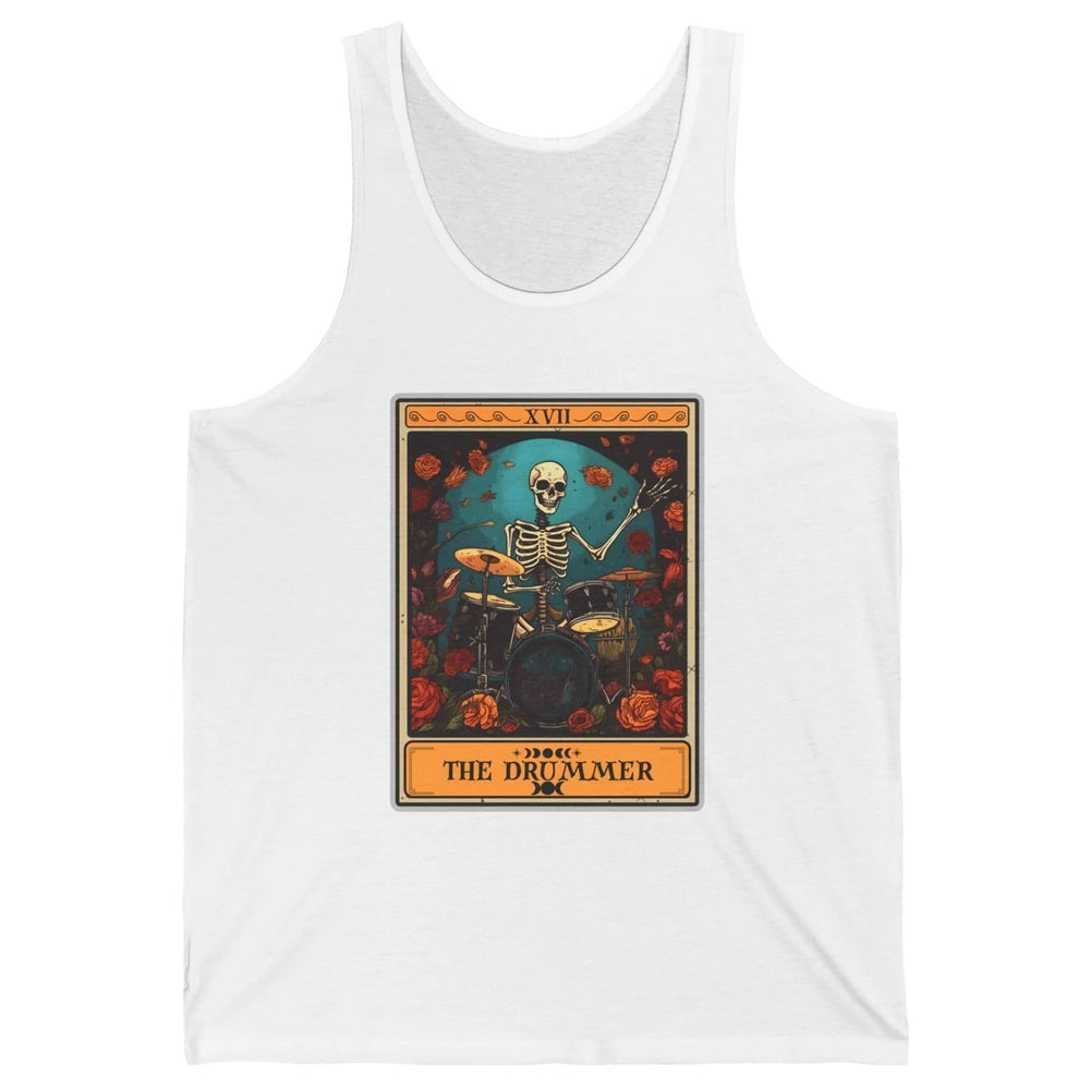 Retro Skeleton The Drummer Tarot Card Halloween Drumming Unisex Jersey Tank