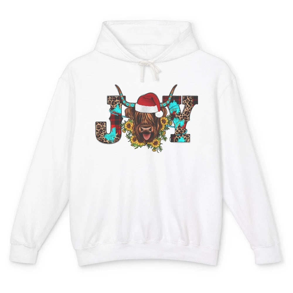 Highland Cow Christmas Joy Heifer Western Country Cowboy Unisex Lightweight Hoodie